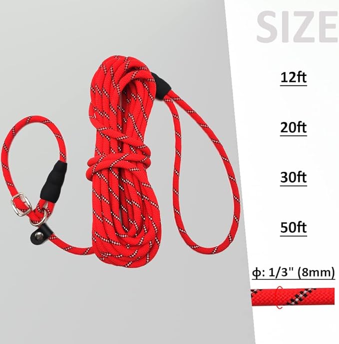 30FT Long Slip Lead Leash, Anti-Choking Reflective Training Rope Leash for Medium Dogs Small Puppy Pets (red)