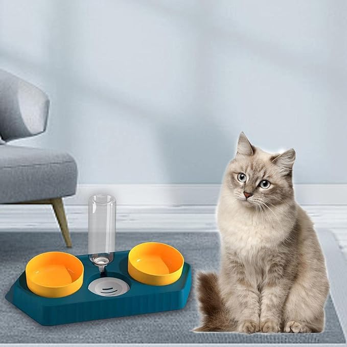 Dog Bowls Drinking Food Container Wet and Dry Food Bowls Set Pet Feeding Station Automatic Pet Feeder for Cats Dogs Supplies, Three Blue