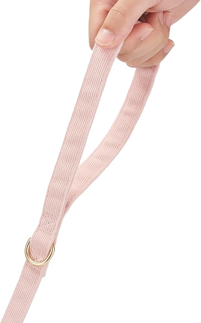 Soft Cotton Dog Leash, 5 Ft Heavy Duty Corduroy Dog Leashes with Gold Metal Hook for Small Medium Large Dogs,Medium,Light Pink