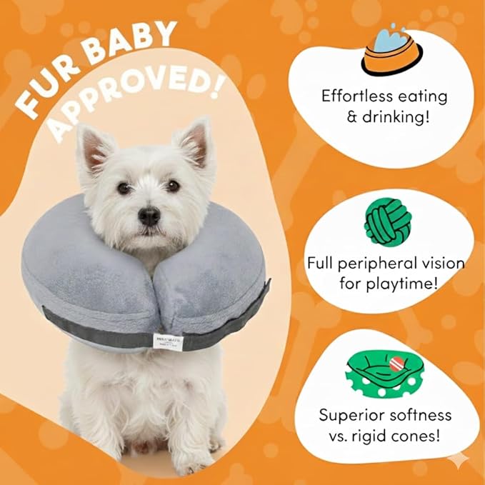 PAWRELIEF Soft Inflatable Dog Cat Cone Collar – Pet Recovery & Protective Dog Neck Collar for Medium Dogs Cats to Prevent Scratching, Licking (Grey, Medium)