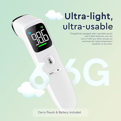 Touchless Thermometer for Adults and Kids, Fast Accurate Thermometer with Fever Alarm, 1S Reading & Silent Mode (LED-White)