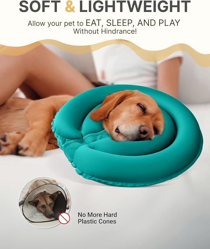 MIDOG Soft Inflatable Dog Cone - Comfortable Alternative After Surgery that Doesn't Block Vision, Patented Donut Recovery Collar Prevents Licking for Large & Medium Dogs (L)