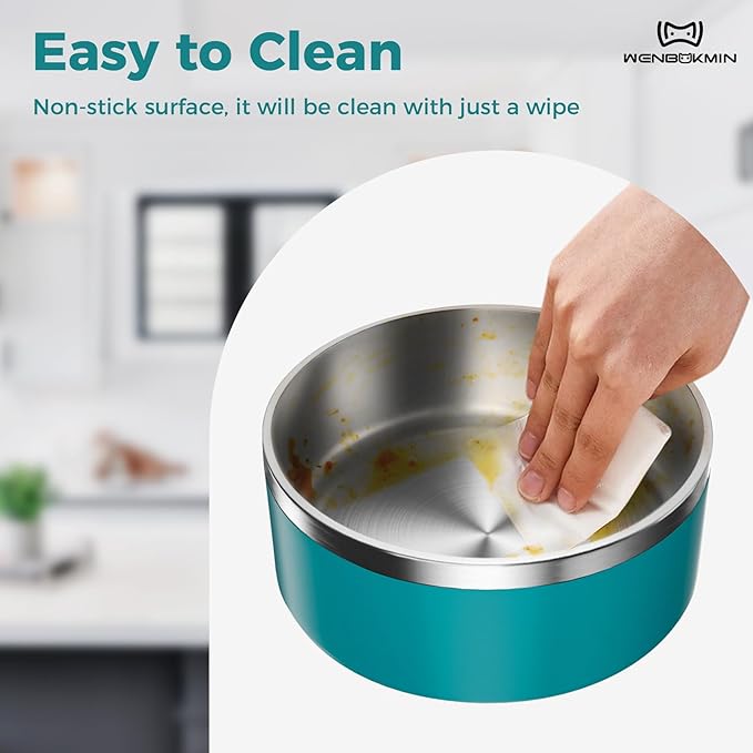 WENBOKMIN Dog Bowl, Stainless Steel Dog Food and Water Bowl with Non Slip Quiet Bottom, Easy to Clean, Dishwasher Safe, 40oz, Lake Blue