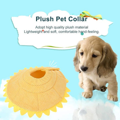 Cat Recovery Collar, Cute Sun Flower Soft Plush Cat Cone Cones Elizabethan Collar for Dog Cat Kitten After Surgery, Wound Healing, Daily Use(S)