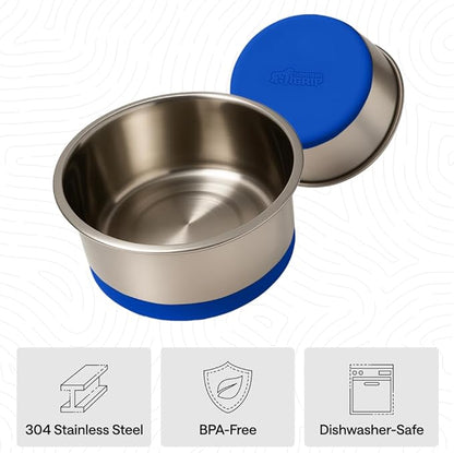 GORILLA GRIP Dog Bowls, Food Grade 304 Stainless Steel, Holds 8 Cups Each (64 fl oz) Food and Water Bowl for Feeding Dogs and Cats, Dishwasher Safe, Rust Resistant, BPA Free Rubber Base Set of 2 Blue
