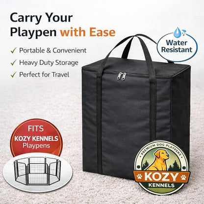 Dog Playpen w/Carrying Case for Indoor or Outdoor Use – 32 Inch, 24 Grey Panels - Portable Metal Exercise Pen for Small & Medium Dogs - Pet Fence Kennel Crate for House, RV, or Travel