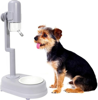 Pet Standing Water Dispenser Cat Dog Standing Ceramic Bowl Automatically Feeding Water Height Adjustable Detachable Pole (Grey, Large)