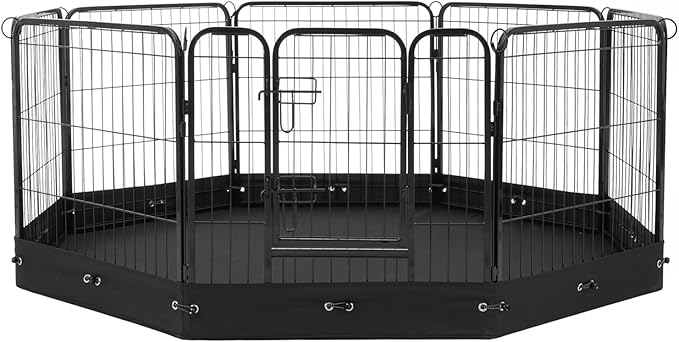 VEVOR Dog Playpen, 8 Pcs 24 x 24 in Panels Foldable Metal Pet Exercise Pen, Dog Fence Indoor and Outdoor Pen with Door, Storage Bag and Bottom Pad, Pet Playpen for Dogs, Cats and Other Small Animals