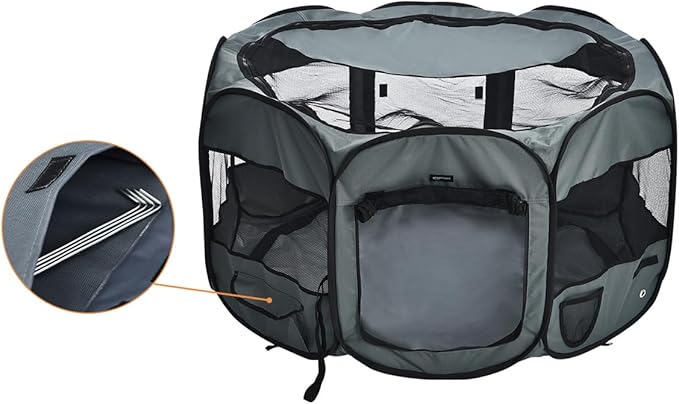 AmazonBasics Foldable Octagonal Indoor/Outdoor Portable Soft Pet Dog Playpen with Storage Pockets, Large (45 x 45 x 24 inches), Grey