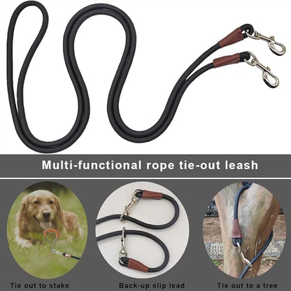Tie Out Rope Dog Leash, Long Tether 8-10-13-15-20-25-30-35-40-50-65 FT Nylon Check Cord for Medium Large Dogs Indoor/Outdoor Playing Camping Backyard (Black, 3/8" x 40ft)