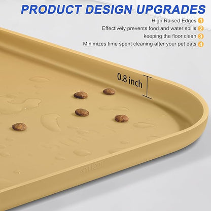 SMILOOL Silicone Pet Feeding Mat with Raised Edge for Food and Water, Dog Bowl Mats, Cat Bowls Placemat with High Lip for Floor Waterproof, Rubber Tray for Cats and Dogs 24 x 16 x0.8 Dark Beige