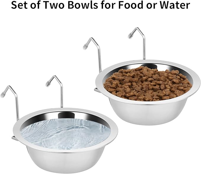 Fri4Free 2PCS Kennel Water Bowl Hanging,Stainless Steel Puppy Bowls for Small Dog Cage,Kennel, Crate, Catio Accessories,Dog Crate Water Bowl Dish Feeder Food Holder No Spill(8oz/1cup)