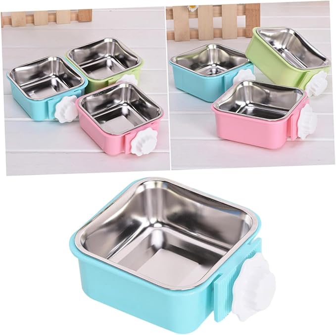 Milisten Stainless Steel Pet Feeding Bowl Fixed Hanging Water Bowl for Cage Removable for Easy Cleaning Blue s Size