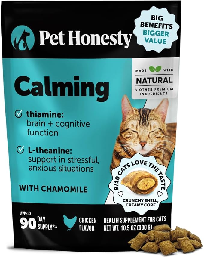 Calming Chews for Cats - Cat Anxiety Relief + Helps Reduce Stress - Behavioral Support & Promotes Relaxation for Travel, Boarding, Vet Visits, Separation Anxiety - Chicken (90-Day Supply)