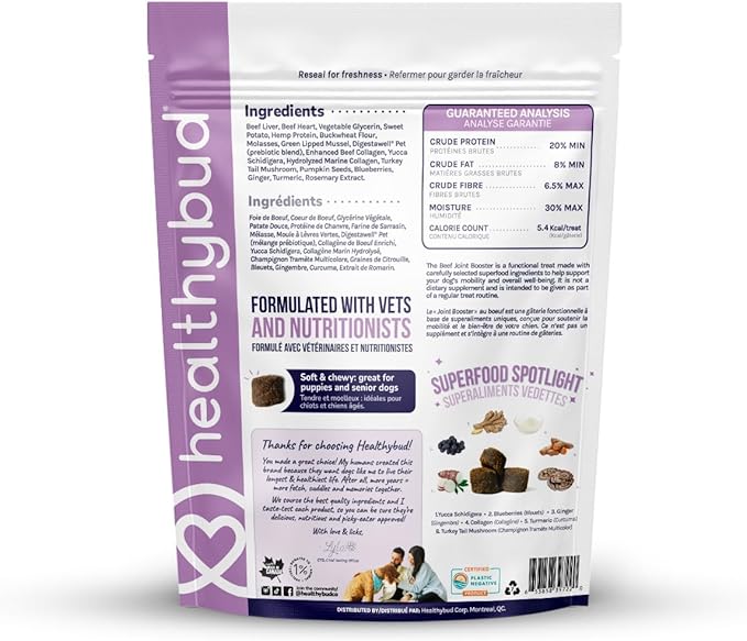 healthybud Hip and Joint Dog Chew - Glucosamine Soft Beef Liver Bites for Senior Dogs, Arthritis Support (4.6oz (2-Pack))