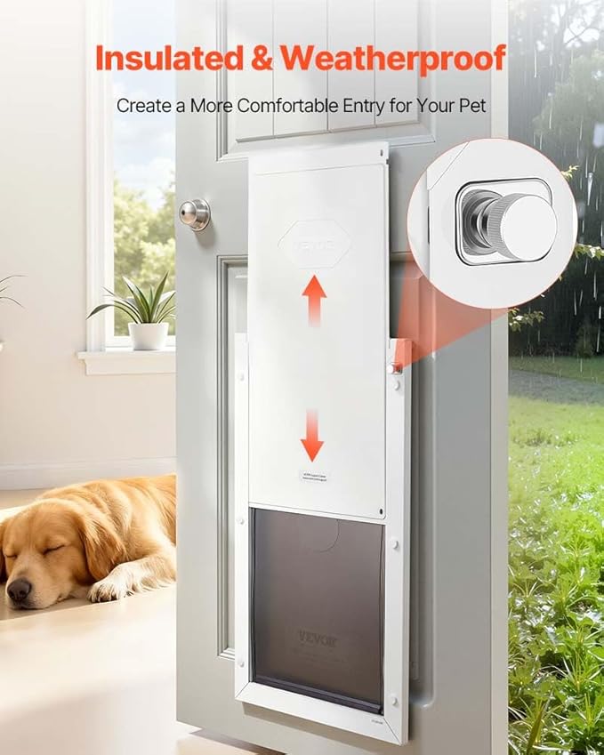 VEVOR Pet Door, X-Large, with Double Magnetic Flaps and Metal Frame, Strong and Weatherproof Dog Door for Interior and Exterior Doors, Easy to Install, Easy in-and-Out Access for Doggies, White