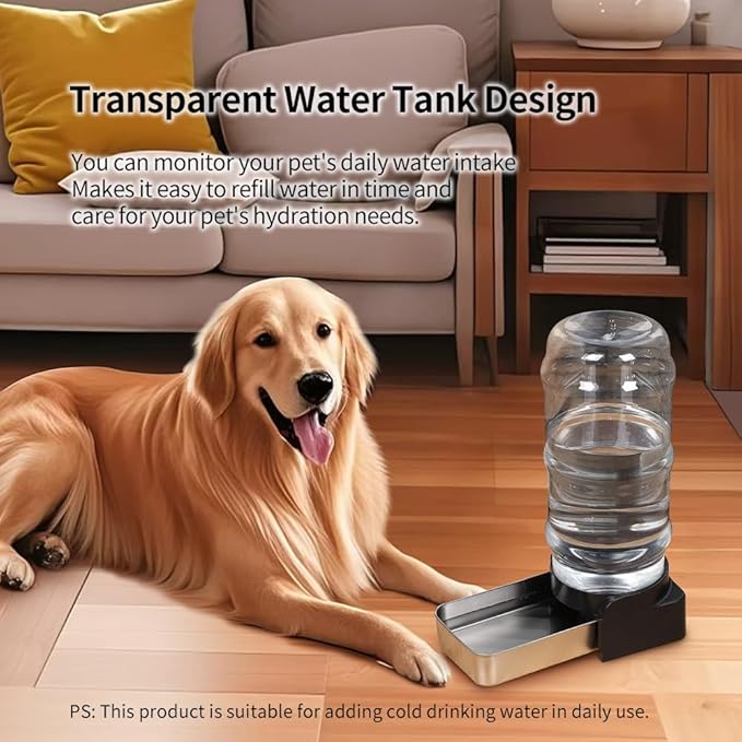 PAKEWAY 1 Gallon Automatic Gravity Dog Water Bowl Dispenser, Stainless Steel Large Capacity Pet Waterer with 3 Filters for Small to Medium Dogs and Cats