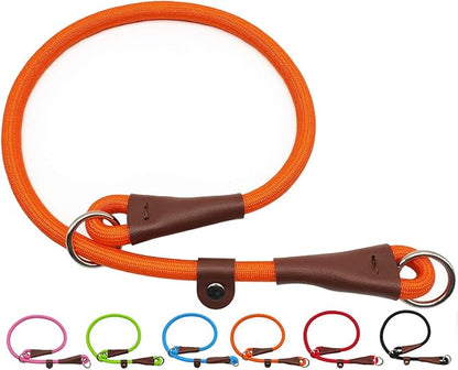 MayPaw Slip Collar Nylon Rope Adjustable Collar for Dog Training- No Pull Round Martingale Dog Collars for Small Medium Large Dogs (24" x 1/2", Orange)