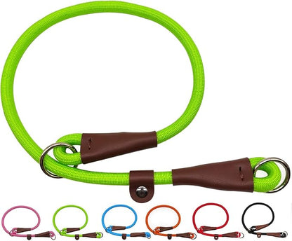 MayPaw Slip Collar Nylon Rope Adjustable Collar for Dog Training- No Pull Round Martingale Dog Collars for Small Medium Dogs (20" x 1/4", Green)
