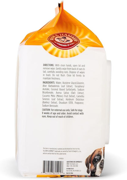 Arm & Hammer for Pets Heavy Duty Multipurpose Dog Wipes, Paw and Butt Wipes for Dogs to Help Clean Deodorize and Freshen Coat and Skin Between Baths, Mango Scent, 100 Count