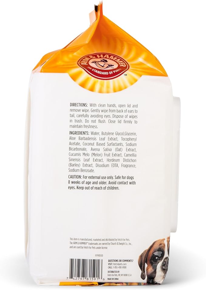 Arm & Hammer for Pets Heavy Duty Multipurpose Dog Wipes, Paw and Butt Wipes for Dogs to Help Clean Deodorize and Freshen Coat and Skin Between Baths, Mango Scent, 100 Count - 3 Pack
