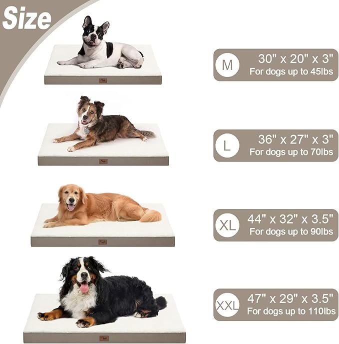 Orthopedic Dog Crate Bed for Extra Large Dogs, XXL Waterproof Comfort Pet Bed with Egg Crate Foam 47x29 Inch, Removable Oxford Cooling Cover, Khaki White