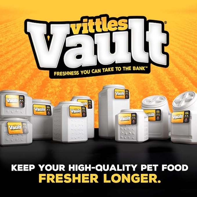 Vittles Vault Traditional Pet Food Storage Container For Dog Kibbles/Bird Seed/Oatmeal/Rice/Flour/Cereal, BPA Free Plastic, Sealed Airtight For Cat Food, Up To 50 lb, Made in USA, With Scoop, Gray