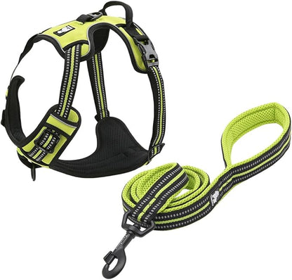 Creation Core Reflective Nylon Dog Harness and Training Leash Set Padded Durable Adjustable, Green S