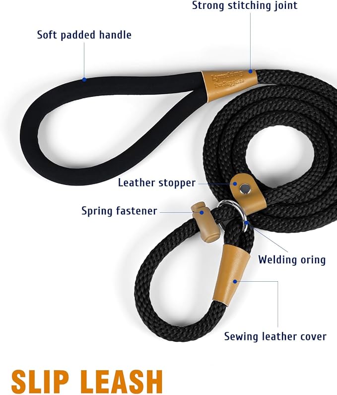 lynxking 6 FT Dog Leash Slip Lead 2 Pack Strong Heavy Duty Braided Dog Training Leash No Pull Training Lead Leashes for Medium Large and Small Dogs