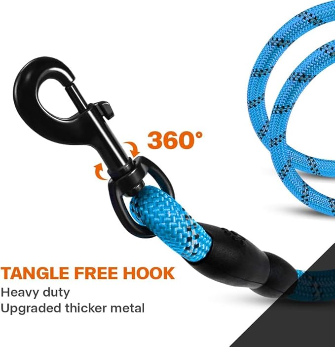 Taglory Rope Dog Leash 4 FT with Comfortable Padded Handle, Highly Reflective Threads Leash and Anti-Tangle Clip for Walking Small Dogs, 3/8 inch, Blue