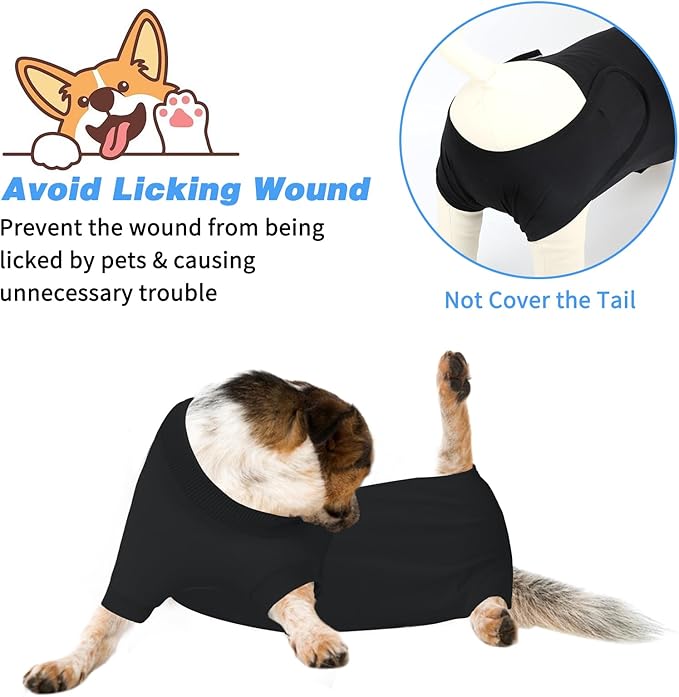 2 Packs Breathable Cotton Dog Recovery Suit for After Neuter Spay Abdominal Wounds Protector, Professional Anti-Licking Onesies for Male Female Pets Surgery Bandages, 2XL Black Grey Pure