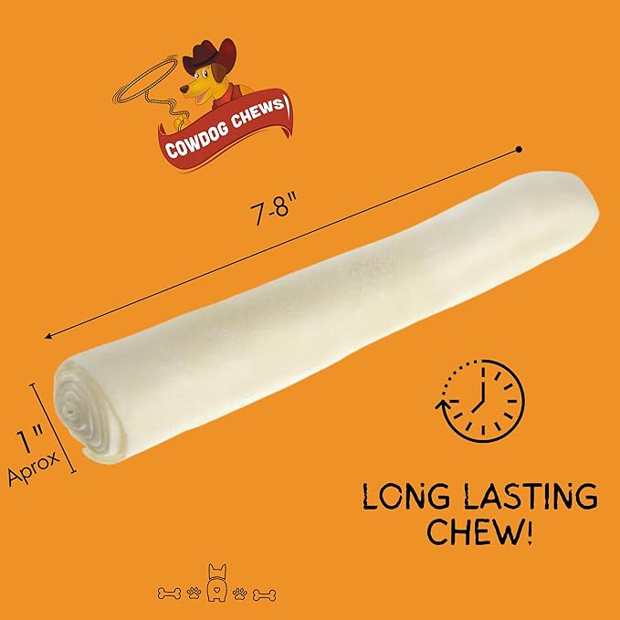 Cowdog Chews Beefhide Roll (7-8 inch) Long Lasting Dog Treat Bone, Great for Dental Health and Aggressive Chewers (20 Count)