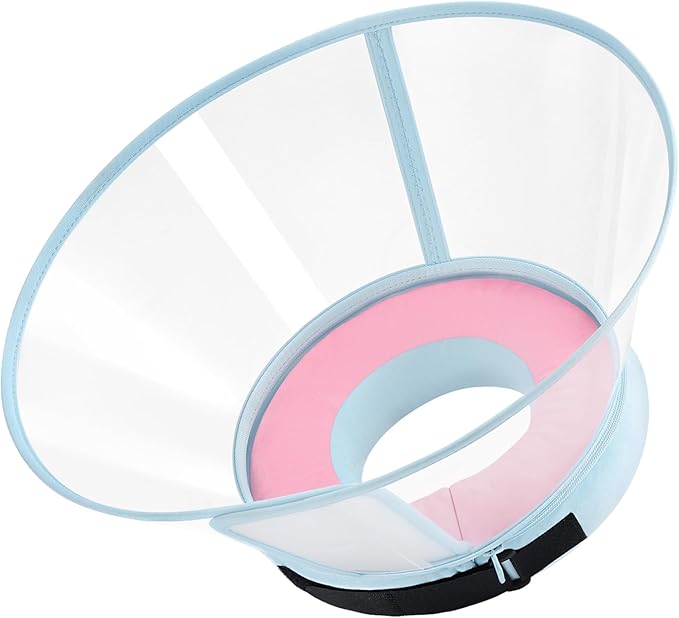 Sponge Core Dog Cone, Inflatable Dog Cone Collar Alternative, Dogs Donut Collar After Surgery, Soft Cone for Large Medium Small Dogs to Stop Licking, No Inflation Required, Clear View(Size 4, Pink)