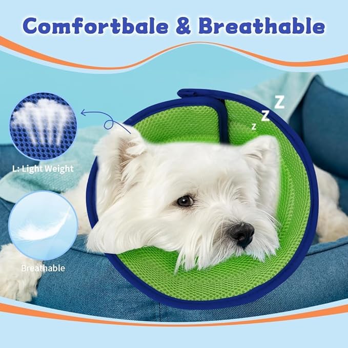 Adjustable Comfy Cones Soft Dog Cone Collar Alternative - for Large/Medium/Small Dogs to Stop Licking After Surgery, Comfortable Fabric Elizabethan Collars, Head Cone of Shame for Neuter Recovery - L