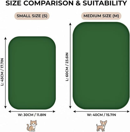 BLESWIN Non-Slip Silicone Dog Food Mat for Food and Water, 18" x 12" Raised Edge Pet Feeding Mat - Waterproof Dog Bowl Mat Easy Clean for Floor Protector,Dark Green