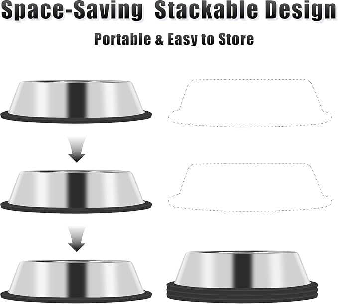 3Pcs Stainless Steel Dog Bowls Set - Non-Slip Food and Water Bowl 20 Oz - Dishwasher-Safe, Rust Resistant Metal Pet Bowls for Small/Medium/Large Sized Pets