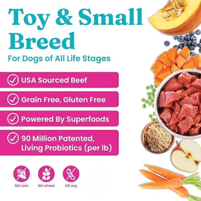 Solid Gold Toy & Small Breed Dry Dog Food Small Bites – Real Beef, Grain Free, Gluten Free, High Fiber Kibble with Probiotics for Gut Health & Digestion Support – Healthy Dog Food All Ages – 11LB