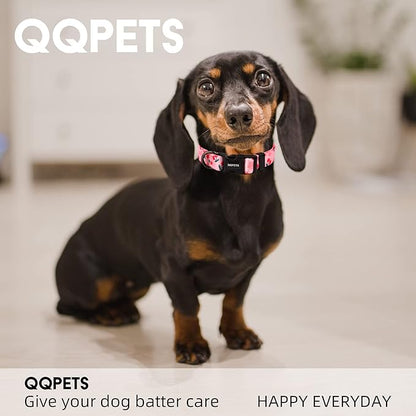 QQPETS Adjustable Soft Dog Collar: Print Flower Pink Multicolor Cute Patterns for XS Small Medium Large Pet Girl Boy Puppy Walking Running Training (M, Sakura Pink)