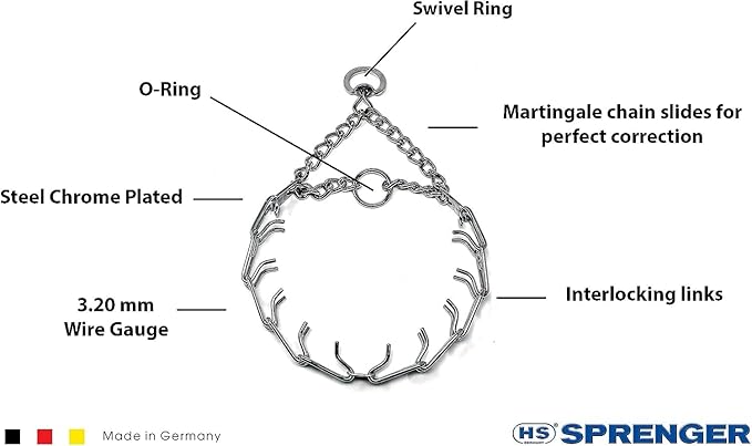 Herm Sprenger Prong Dog Training Collar, 3.2mm x 23in Medium, Ultra-Plus Chrome Plated Steel Pet Pinch Collar No-Pull Collar for Dogs Anti Pull Training Collar Made in Germany