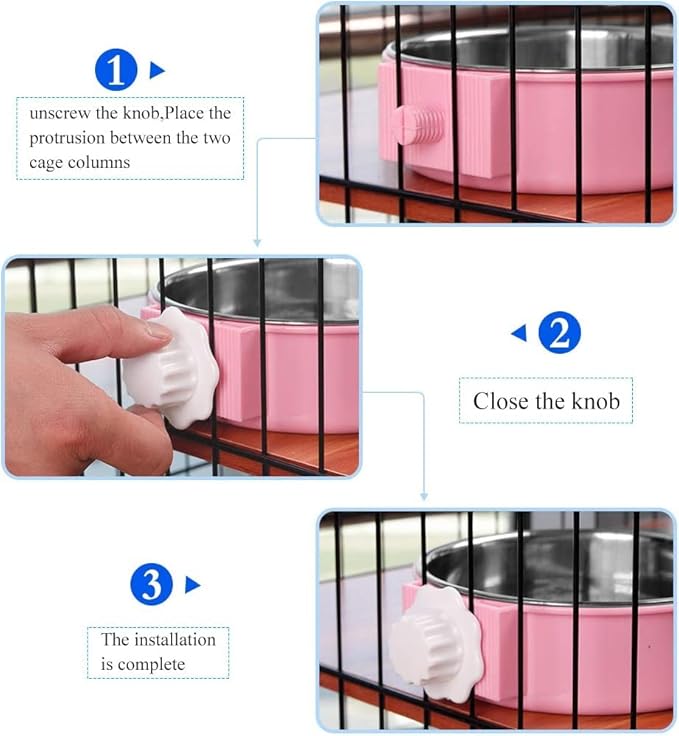 Andiker Pet Bowl 2-in-1 Removable Stainless Steel Food Bowl for Puppy/Cat, Hanging Cage Large Water Food Feeder for Dogs Cats (Small, Pink)