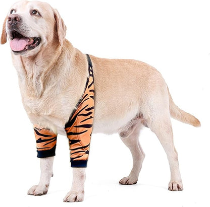 HDKUW Dog Elbow Protector, Dog Front Leg Recovery Sleeve for Prevent Licking Wound, Elbow Sleeves with Mesh Pad for Medium Large Dogs Tiger 3XL