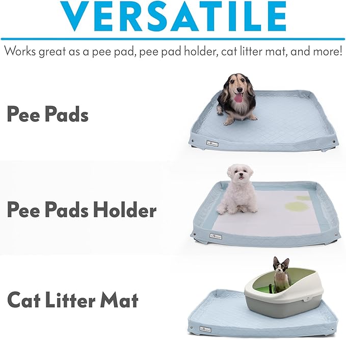 Paw Inspired Critter Box Dog Pad, Large Reusable Puppy Pad for Potty Training, Whelping, or Litter Box Mat, Washable Pee Pad with Soft Raised Sides to Prevent Leaks, 32x32 Inch