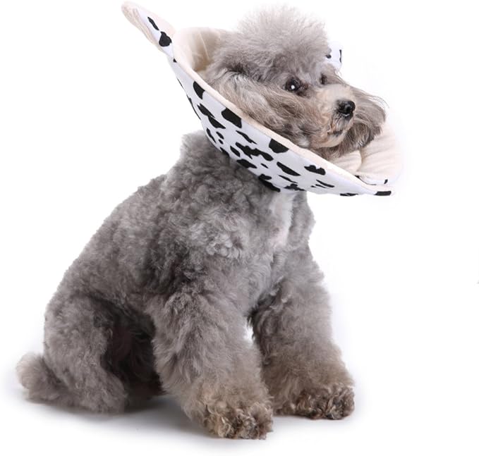 Pet Recovery Collar,Dog Protective E-Collar Soft Dog Cone Breathable Secure Lovely Collar for Puppy Small Medium Dogs (M-Neck: 35-38cm, Cow)