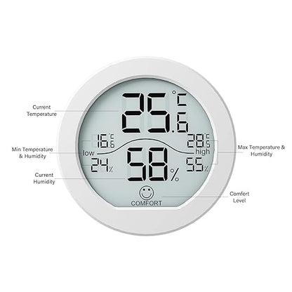 SECRUI Hygrometer Thermometer for Room Temperature Humidity Meter Indoor Thermometer Accuracy Calibration LCD Temperature Sensor with Maximum and Minimum Records, TH1, White, 2 Pack