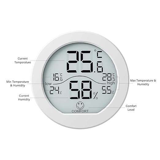 SECRUI Digital Hygrometer Thermometer for Room Temperature Humidity Meter Indoor Thermometer Accuracy Calibration LCD Temperature Sensor with Maximum and Minimum Records, TH1, White (Pack of 2)