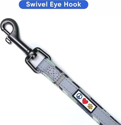 Pawtitas Personalized Camo Grey Dog Leash 6 ft Custom ID Lead for Dogs & Puppies Reflective Comfortable Padded Handle Embroidered Name & Phone Number