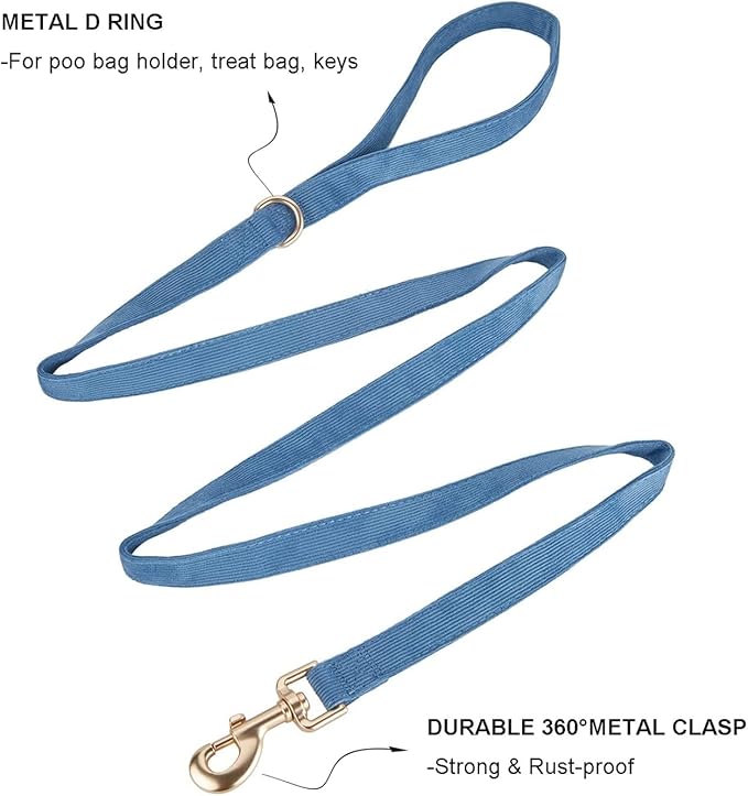 Soft Cotton Dog Leash, 5 Ft Heavy Duty Corduroy Dog Leashes with Gold Metal Hook for Small Medium Large Dogs,Medium,Dark Blue