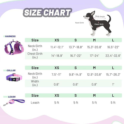Dog Harness Collar Leash Combo,No Pull Adjustable Vest Cute for Small Puppy Medium Girl/Boy Pets with Poop Bag Holder(XSmall,Purple)