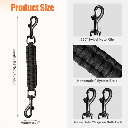 Dog Collar Safety Clip, Collar Companion, Handmade Backup Safety Strap, Double-Ended Clip Leash Connector, Suitable for Dog Harnesses, Prong, Pinch Collars (Black, 1 Pack)
