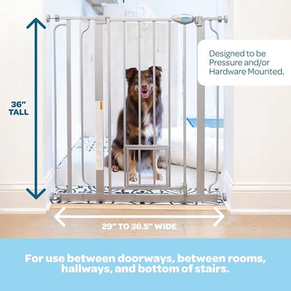 Carlson Extra Tall Walk Through Pet Gate with Small Pet Door, Includes 4-Inch Extension Kit, 4 Pack Pressure Mount Kit and 4 Pack Wall Mount Kit, Platinum, Gray